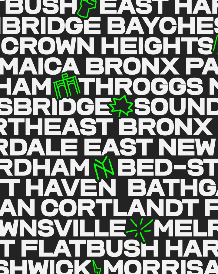 Names of NYC boroughs & spots stacking each other