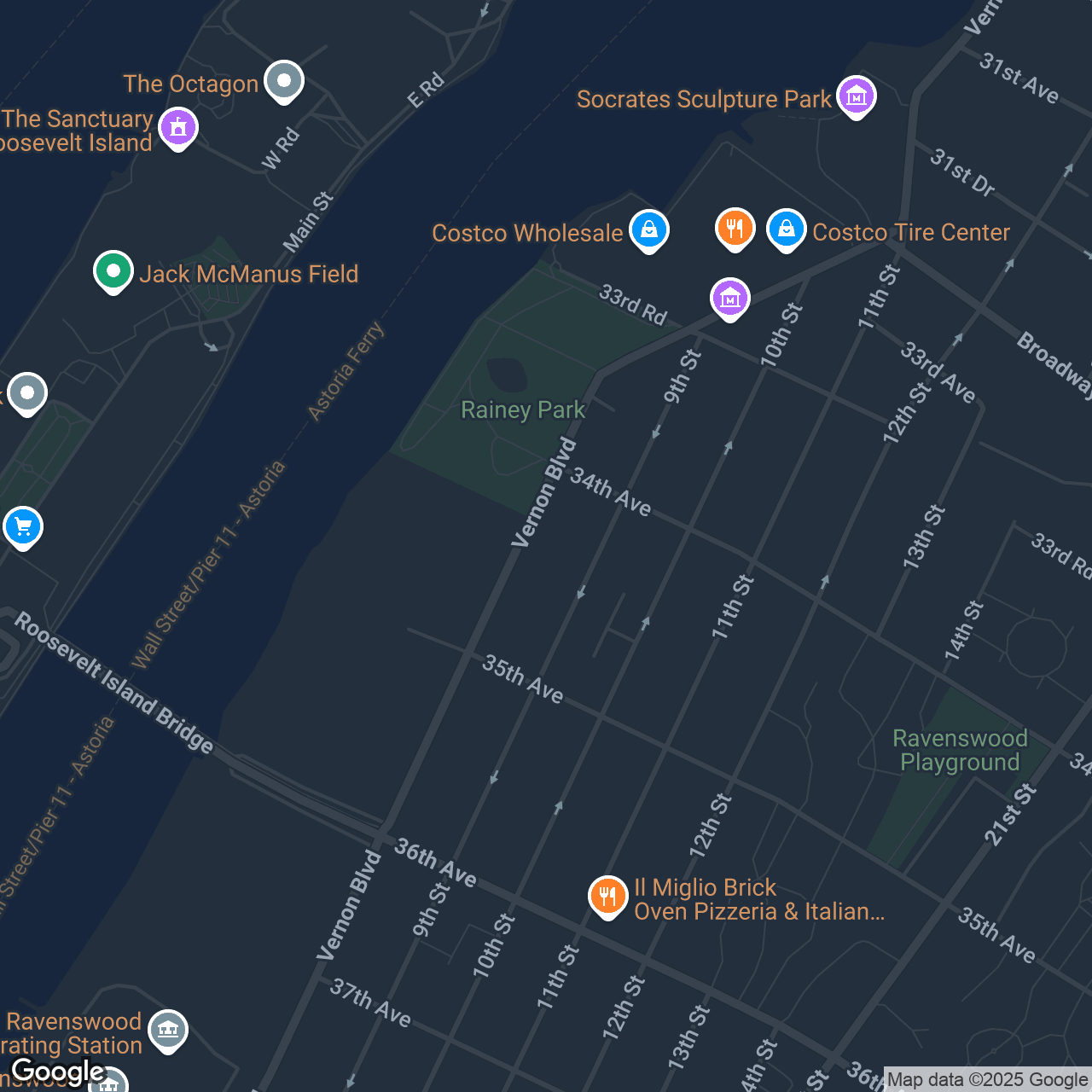 A map that marks the location of 34-25 Vernon Blvd 
Astoria, NY 11106