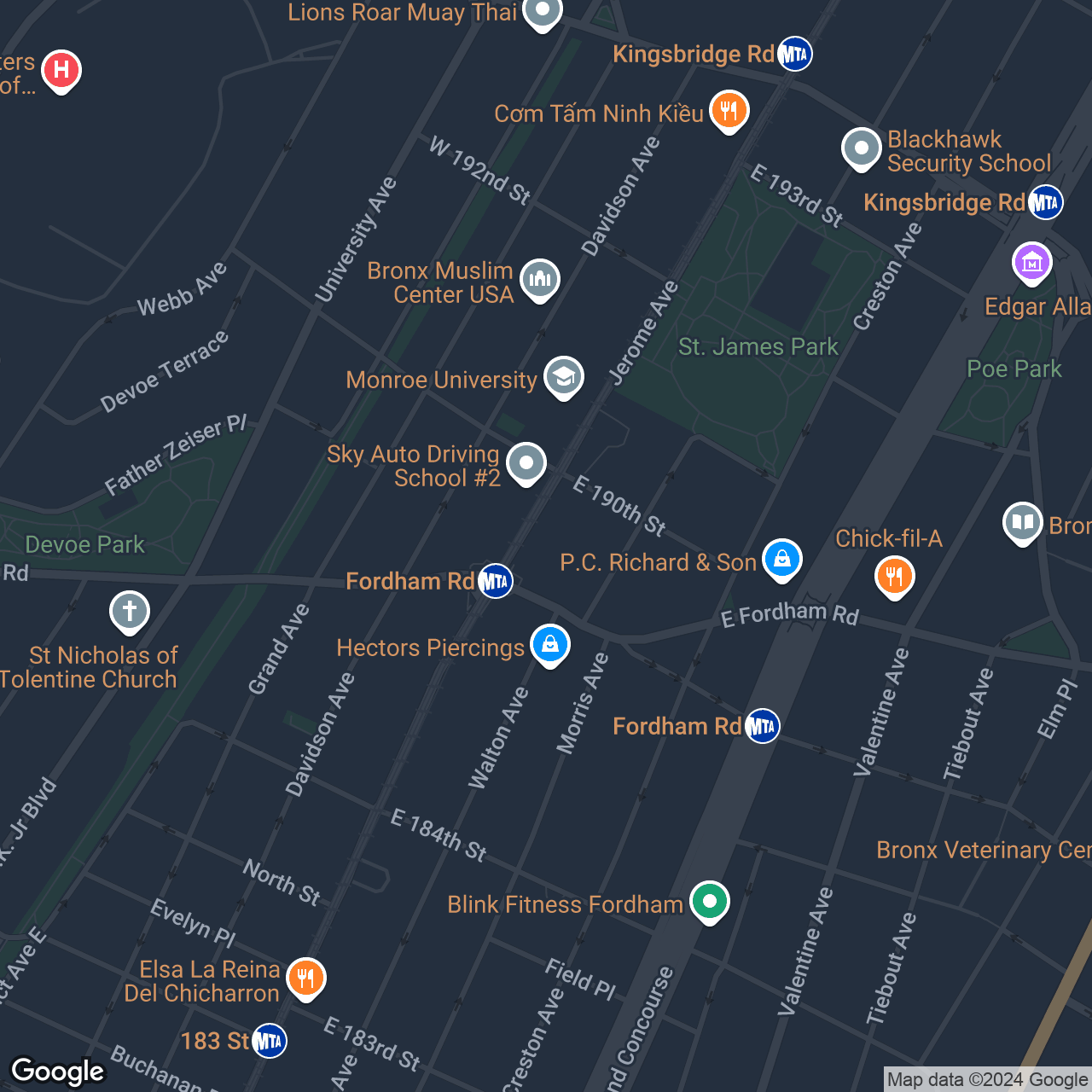 A map that marks the location of 1 E Fordham Rd, 2nd FL
Bronx, NY 10468