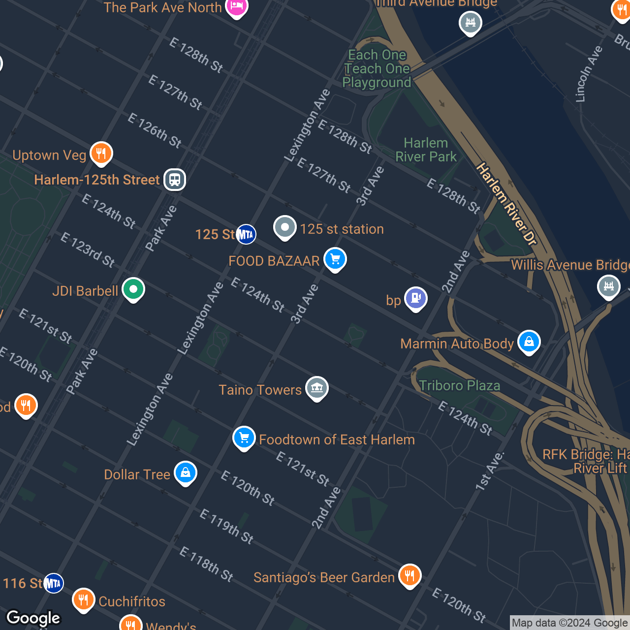 A map that marks the location of 201A East 124th St
New York, NY 10035